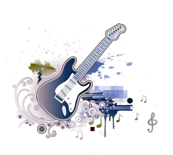Chitarra Note Musicali Illustrazione Vettoriale Moderna — Vettoriale Stock