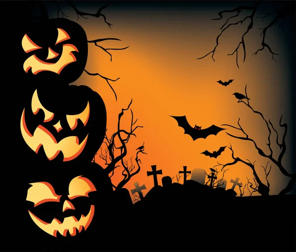 Halloween Fundo Com Abóboras Morcegos Lua — Vetor de Stock