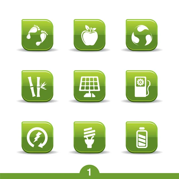 Vector Green Energy Icons Grey Background — Stock Vector