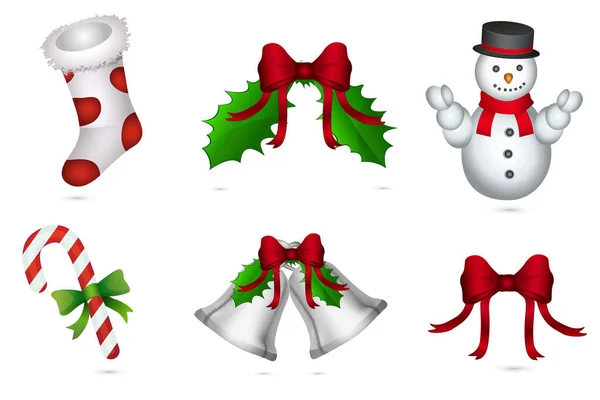 Sada Vánočních Prvků Bílém Pozadí Ilustrace — Stockový vektor