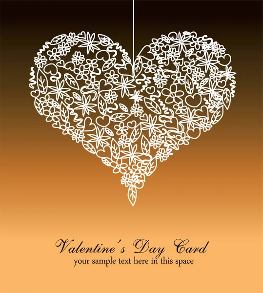 Tarjeta Día San Valentín Con Corazón Flores — Vector de stock