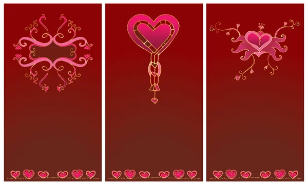 Conjunto Cartões Dia Dos Namorados Com Coração Vermelho — Vetor de Stock