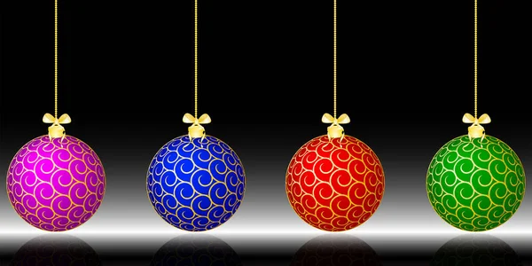 Boules Noël Sur Fond Noir — Image vectorielle