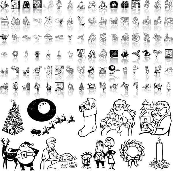Векторный Набор Счастливых Людей Черно Белые Иконки Картинками Людей Рождественскими — стоковый вектор