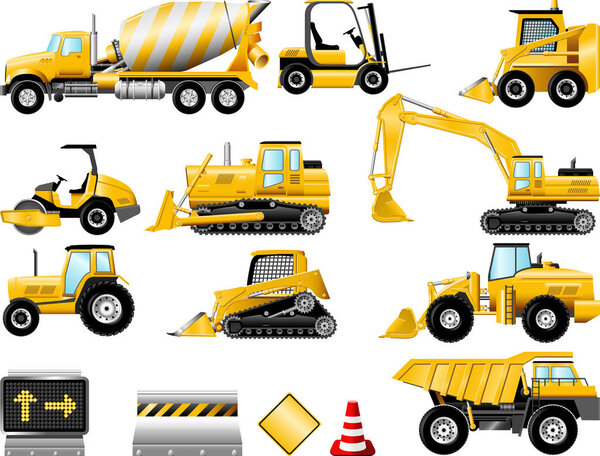 set of various construction machines