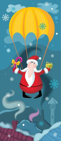 Papai Noel Com Paraquedas — Vetor de Stock
