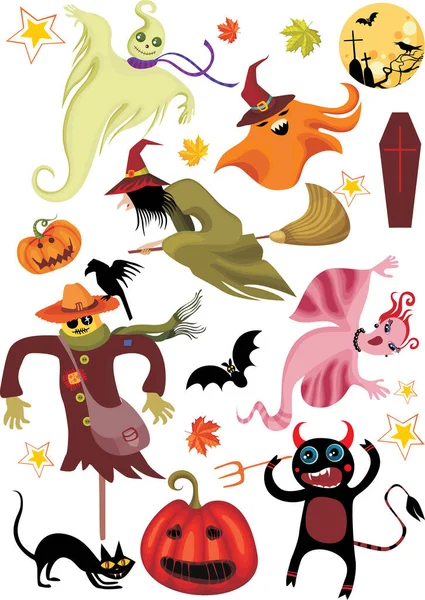 Conjunto Elementos Halloween Ilustración Vectorial Moderna — Archivo Imágenes Vectoriales