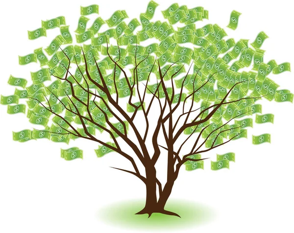 Árvore Com Dinheiro Isolado Fundo Branco — Vetor de Stock