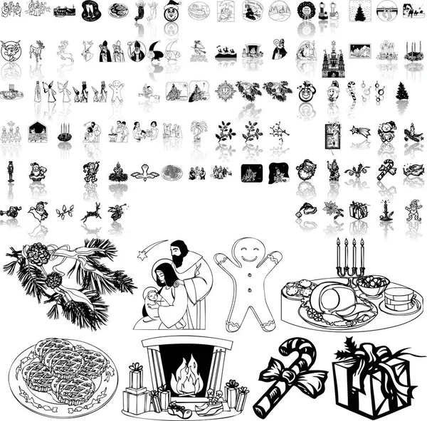 Conjunto Navidad Iconos Negros Estilo Garabato Aislado Sobre Fondo Blanco — Archivo Imágenes Vectoriales