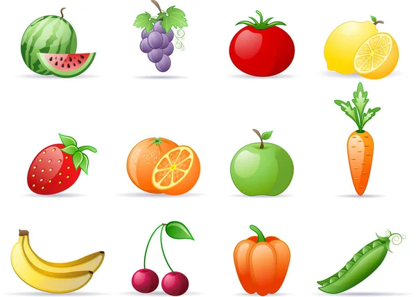 Ensemble Icônes Fruits Baies — Image vectorielle
