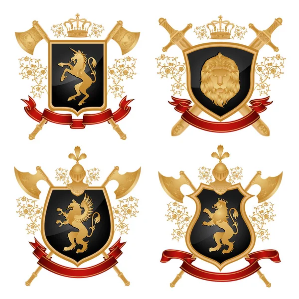 Conjunto Emblemas Heráldicos Heráldicos Vintage — Vetor de Stock
