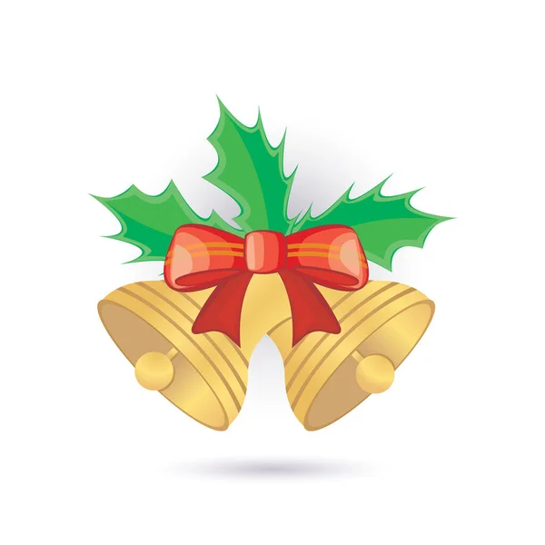 Christmas Tree Bells Ribbon Bow Vector Illustration Design — Stock Vector