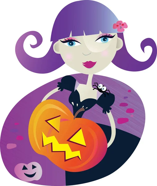 Ragazza Costume Halloween Con Zucca — Vettoriale Stock