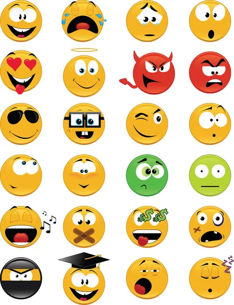 Conjunto Vetorial Diferentes Emoticons Desenhos Animados — Vetor de Stock