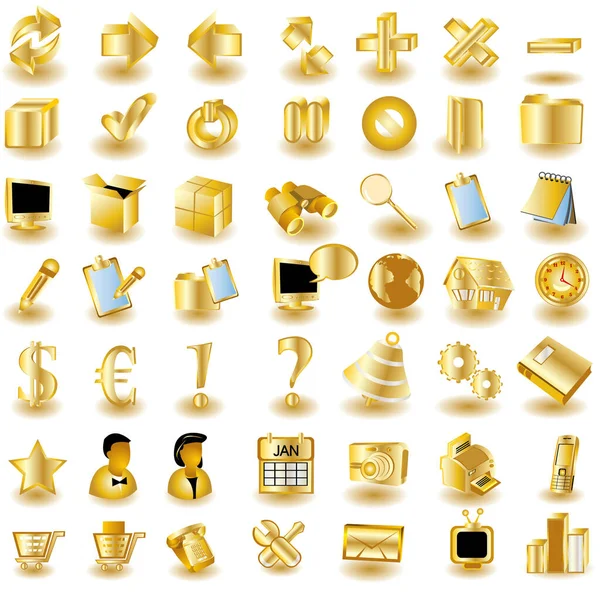 Golden Icons Set Isolated White Background — Stock Vector