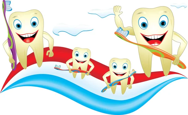 Desenhos Animados Dentes Com Escovas Dentes Ilustração —  Vetores de Stock