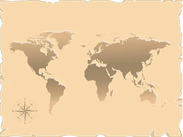 Weltkarte Vintage Papier Hintergrund Vektorillustration — Stockvektor