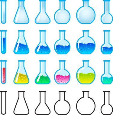 Renkli laboratuvar cam tüpleri. vektör illüstrasyonu