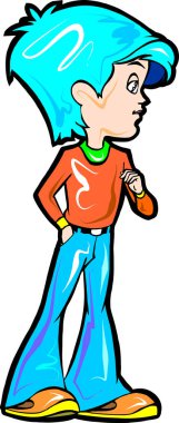 Mavi saçlı bir çocuğun vektör karikatürü