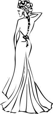 Elbise giymiş bir kadın gelinin vektör çizimi