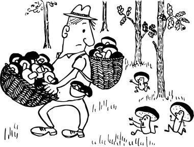 Elinde mantar sepetleri olan bir adam.