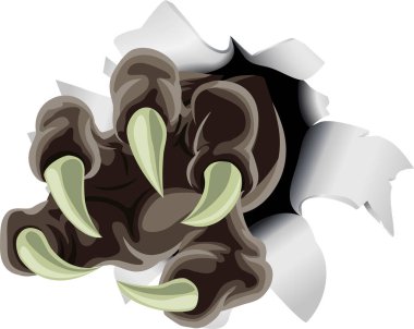 Korkunç bir canavar pençesi arka planı delip geçiyor..