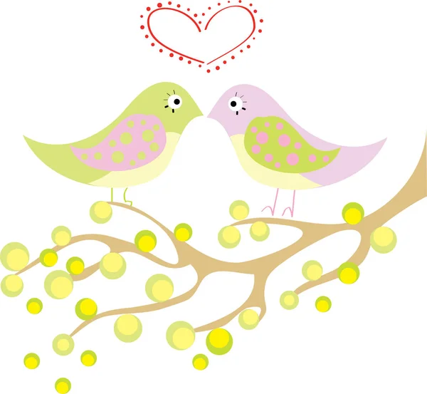 Illustration Vectorielle Oiseaux Mignons Sur Une Branche Arbre — Image vectorielle