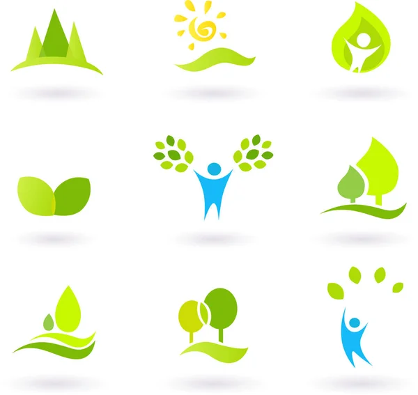 Ícones Natureza Verde Conjunto Logotipo Natureza — Vetor de Stock