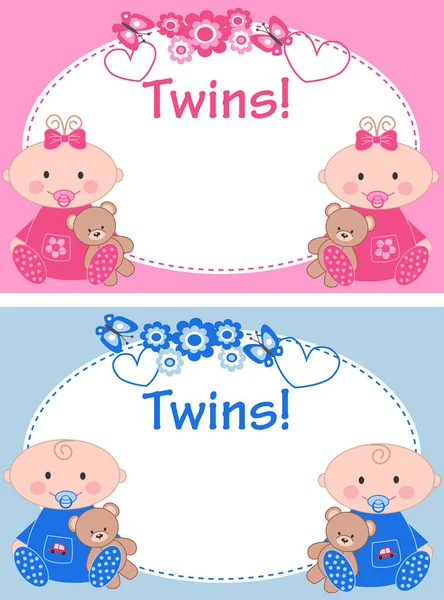 Söta Tvillingar Tecknad Karaktär Illustration — Stock vektor