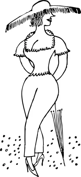 Femme Portant Chapeau Illustration Vectorielle Moderne — Image vectorielle