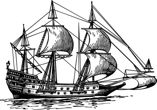 Segelboot Altes Schiff Auf Weißem Hintergrund — Stockvektor