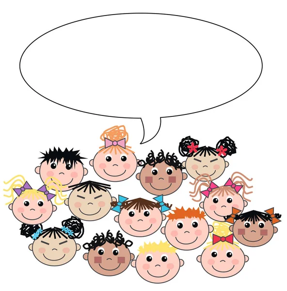 Gruppe Glücklicher Kinder Mit Sprechblase — Stockvektor