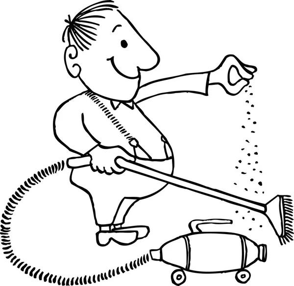 Vektor Ilustrasi Dari Seorang Pria Dengan Vacuum Cleaner - Stok Vektor