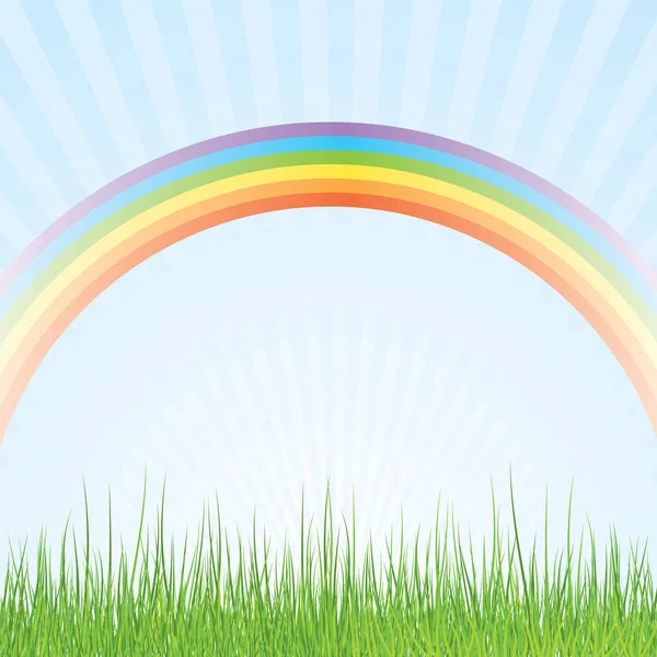 Background Rainbow Green Grass — Stock Vector