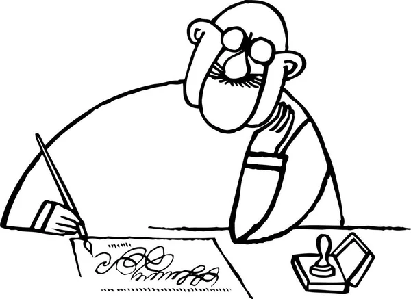 Cartoon Man Drawing Letter Pen — Stock Vector