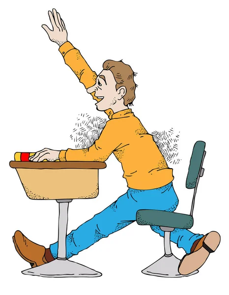 Karikatur Eines Mannes Schreibtisch Der Schule — Stockvektor