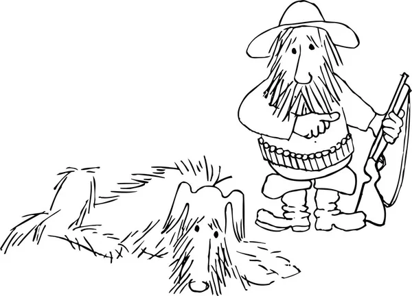 犬とハンターの漫画イラスト — ストックベクタ