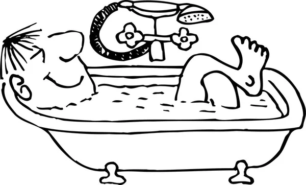 Vektor Illustration Eines Karikaturisten Der Sich Einer Badewanne Entspannt — Stockvektor