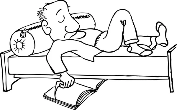 Desenho Animado Vetor Ilustração Homem Adormecido Com Livro — Vetor de Stock