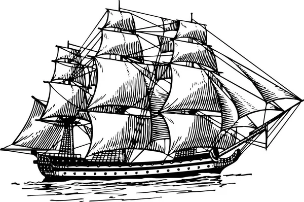 Eski Gemi Siyah Beyaz Çizim — Stok Vektör