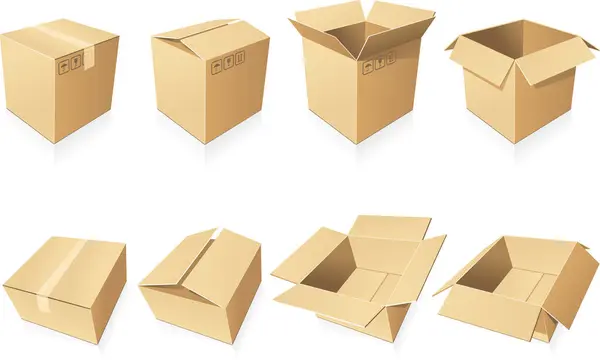 Collection Cardboard Boxes White Background Set Various Cardboard Boxes Transportation — Stock Vector