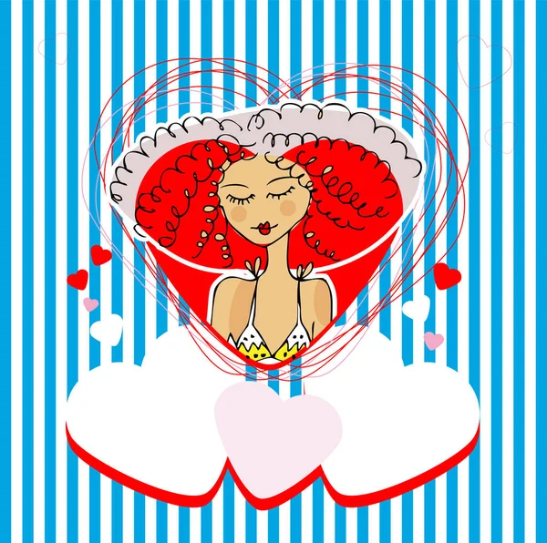 Valentine Day Card Cute Girl Vector Illustration — Stock Vector