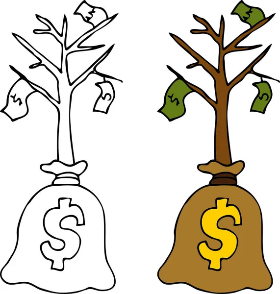 Árvore Dólar Desenho Animado Vetor Ilustração Design Gráfico — Vetor de Stock