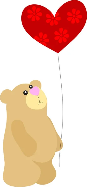 Ours Avec Une Illustration Ballon Coeur Rouge — Image vectorielle