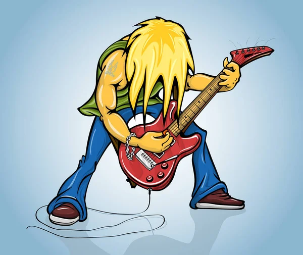 エレクトリックギターを弾く漫画マン ベクトルイラスト — ストックベクタ