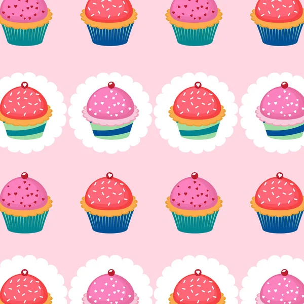 Süße Und Leckere Cupcake Nahtlosen Hintergrund — Stockvektor