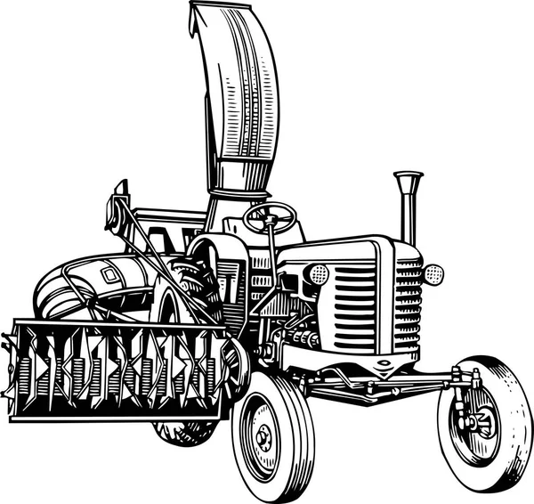 Wektor Czarny Biały Ilustracja Vintage Ciągnika — Wektor stockowy