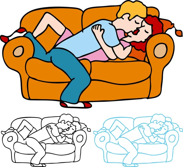 Pasangan Kartun Berciuman Sofa - Stok Vektor