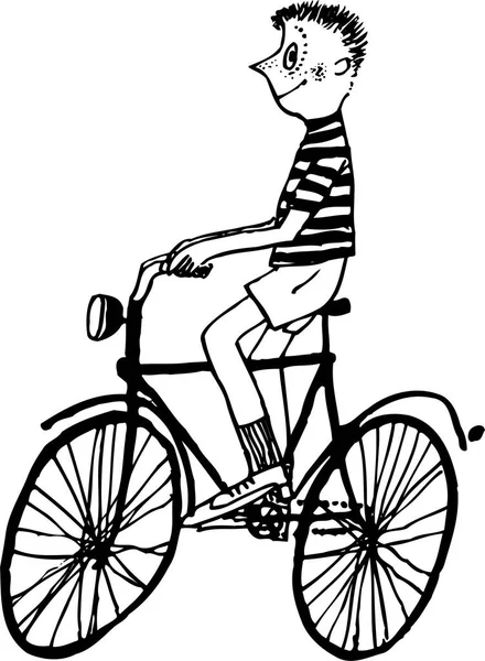 Cartoon Boy Riding Bike White Background — Stock Vector