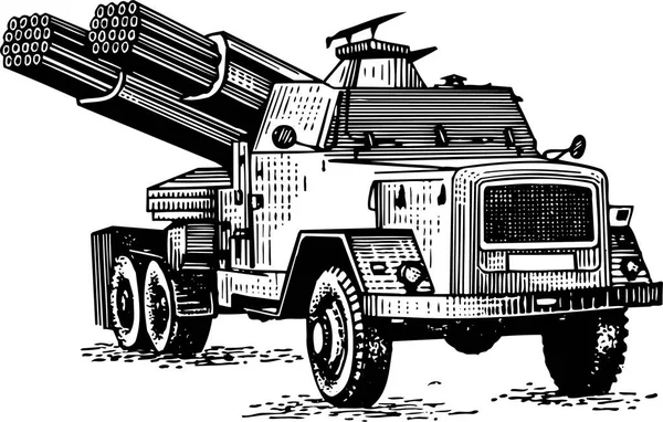Černý Bílý Kreslený Vektor Ilustrace Vojenského Vozidla — Stockový vektor